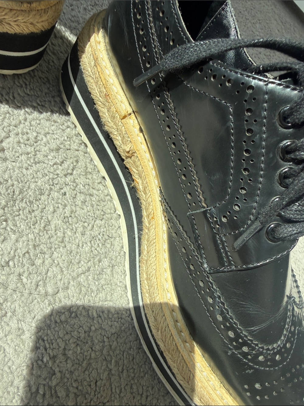 Prada Black Leather Brogues with Natural Tan Platform Sole - Picture 12 of 16